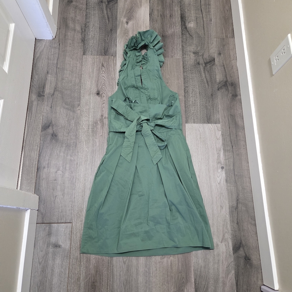 Y2K BCBGMaxAzria Halter Dress Ruffle Neck Cotton Blend Fit & Flare Mini Boho - Picture 6 of 9
